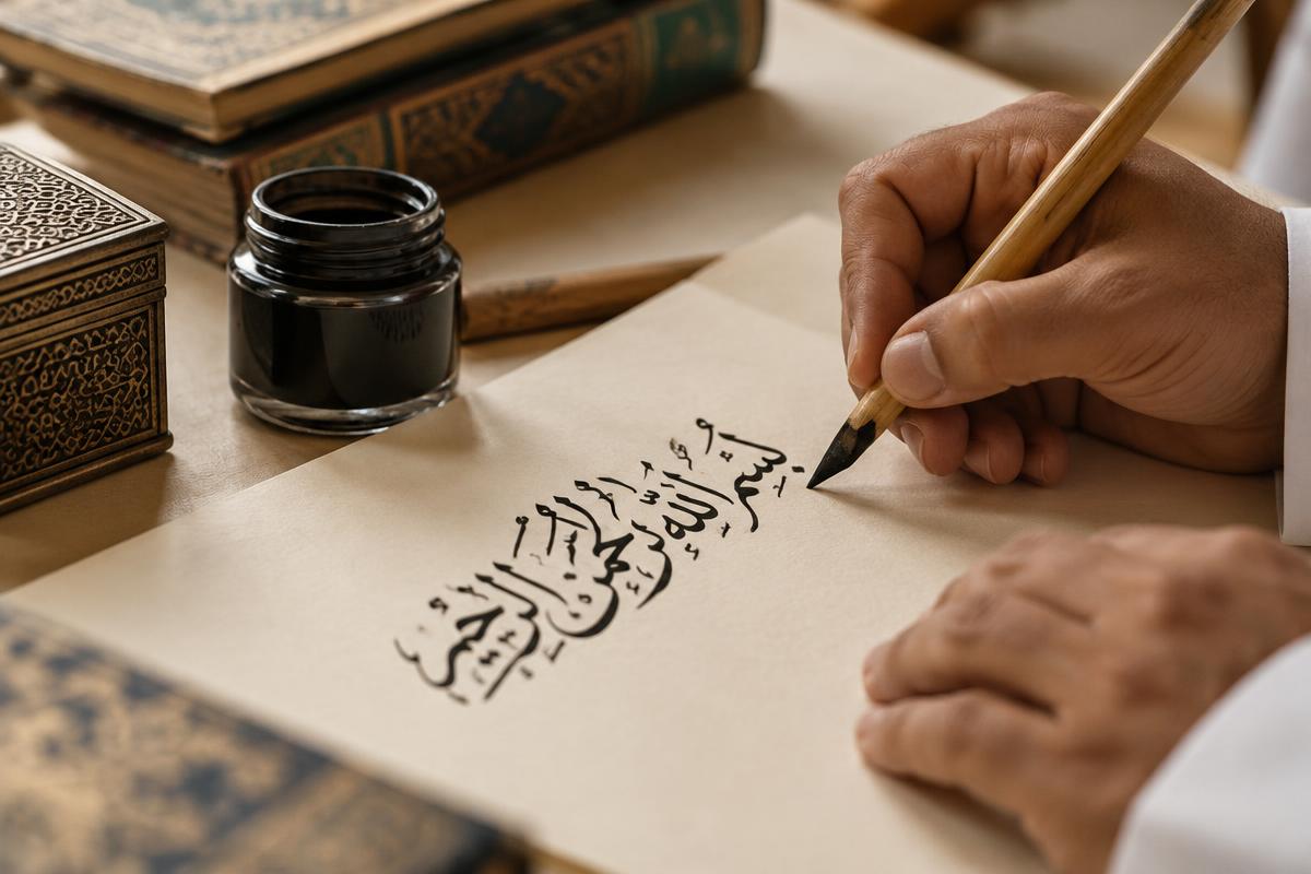 Artist writing Arabic calligraphy
